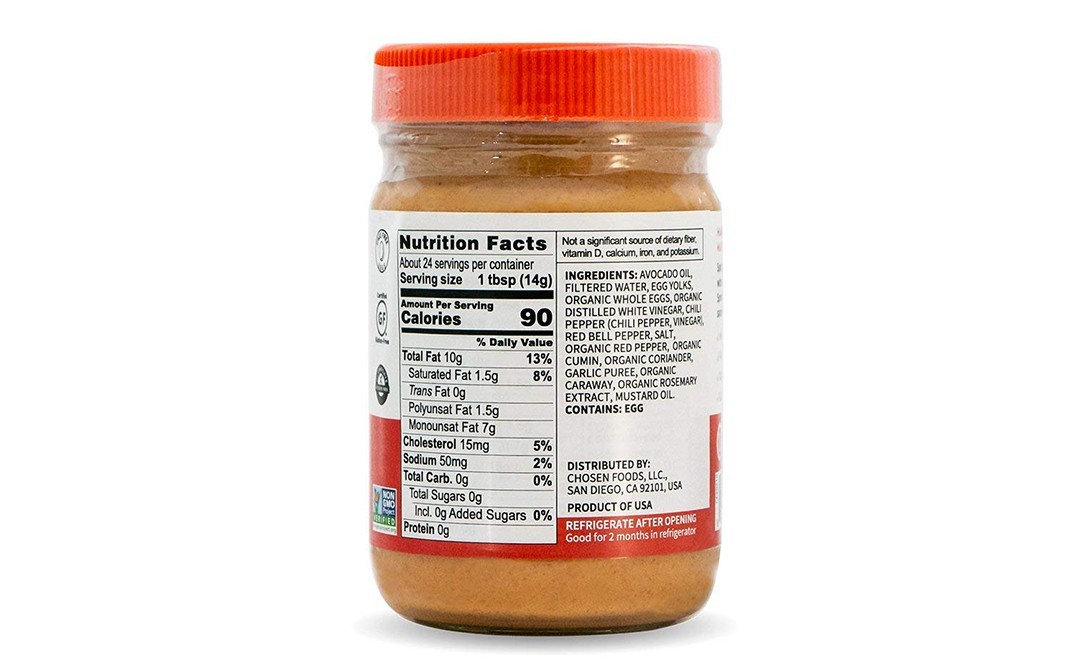 Chosen Foods Harissa Mayo 100% Avocado Oil    Plastic Jar  355 millilitre